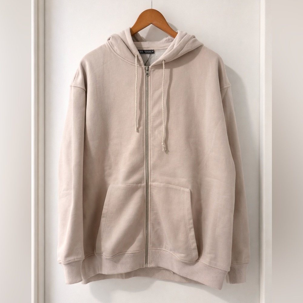 Zara Oversized Mauve Zip Up Hoodie Size M NWT Cozy Minimal Lounge